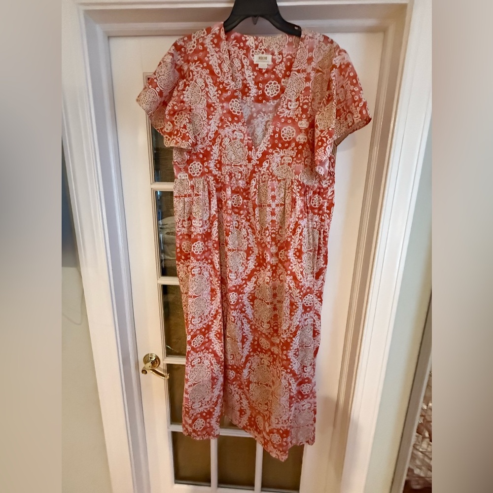 Anthropologie Red and Cream Floral Maxi Dress